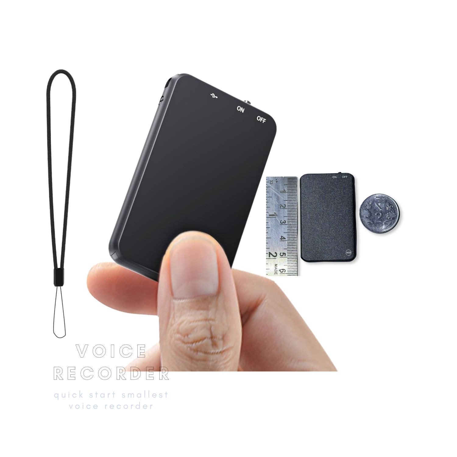 Smallest Spy Hidden Quick Start 64GB Audio Voice Sound Recorder 