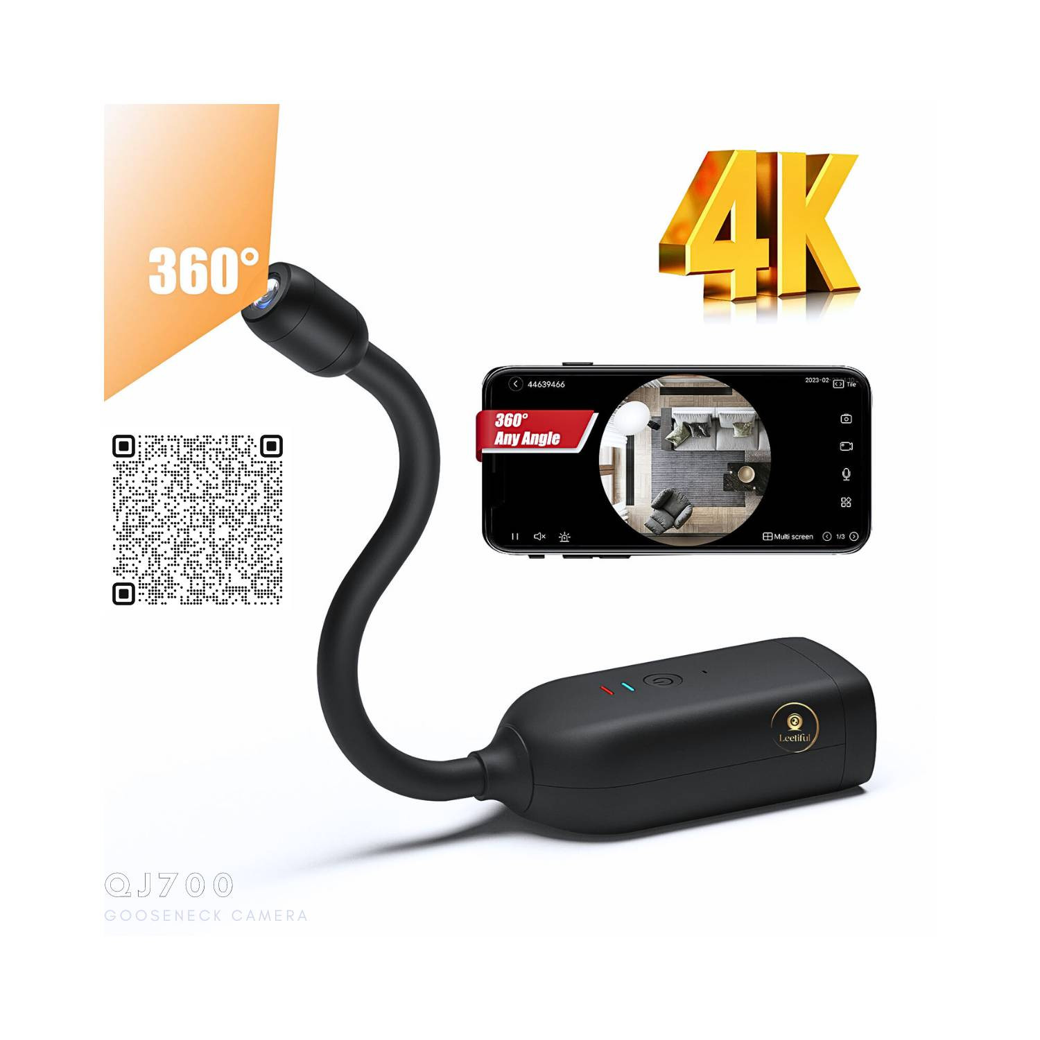 QJ700 WIFI 360° Panoramic Fisheye Lens Gooseneck 1080p Hidden Camera