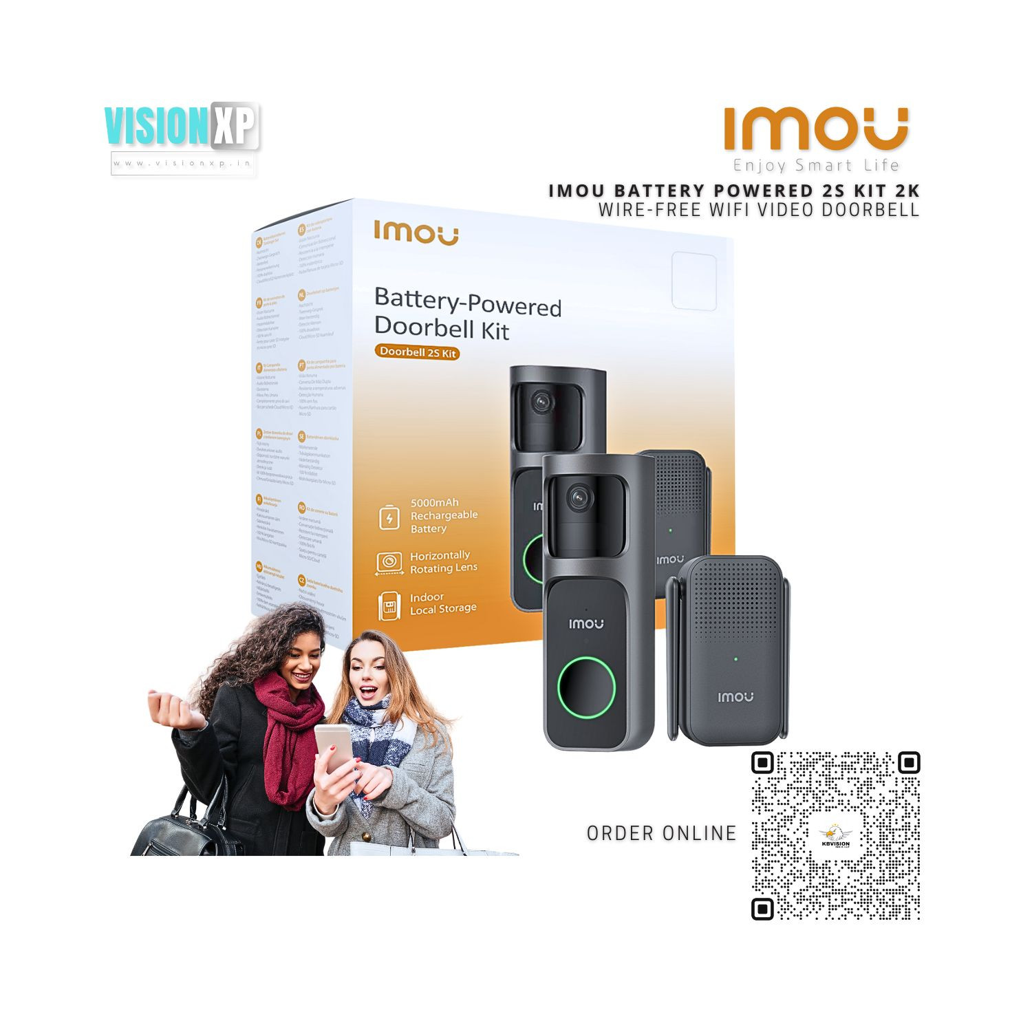 Imou 2S Kit 2K Wire-Free Self Battery Powered WiFi Video Doorbell